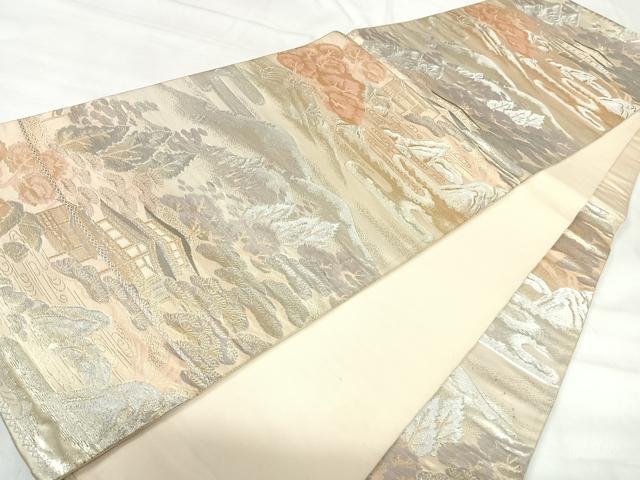 平和屋着物◎六通柄袋帯 風景文 金銀糸 正絹 逸品 AABI5703yx