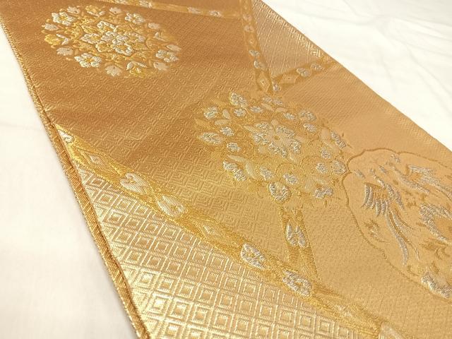 平和屋着物◎佐賀錦 六通柄袋帯 向かい鳥花文 金銀糸 正絹 逸品 AABI5711yx