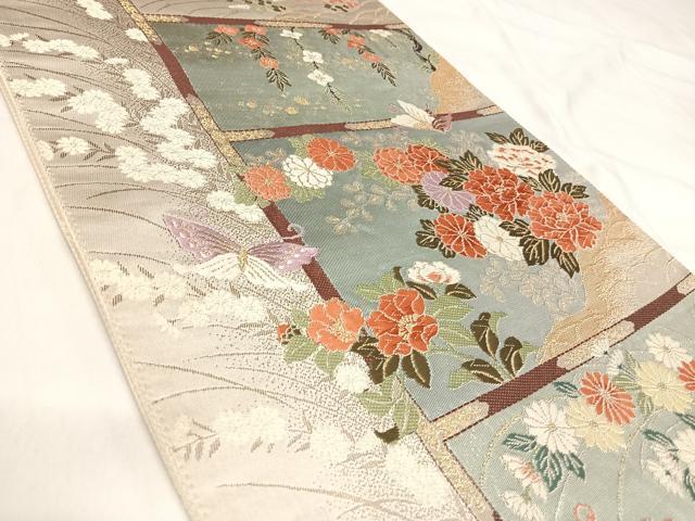 平和屋着物◎西陣 六通柄袋帯 唐織 花蝶文 金銀糸 正絹 逸品 AABI5715yx