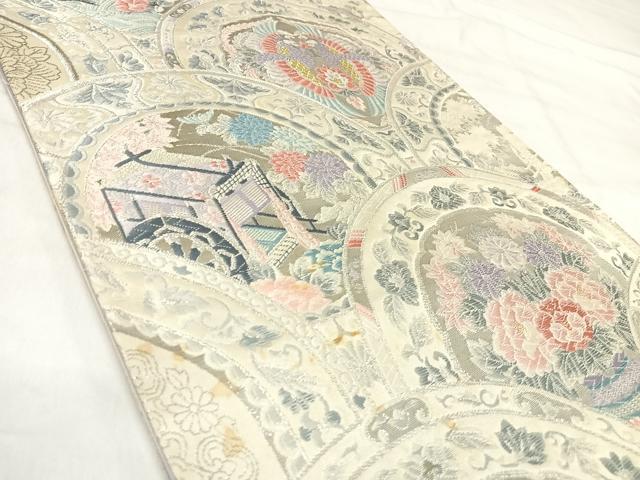 平和屋着物◎六通柄袋帯 唐織 青海取絵皿文 プラチナ箔 正絹 逸品 AABI5720yx