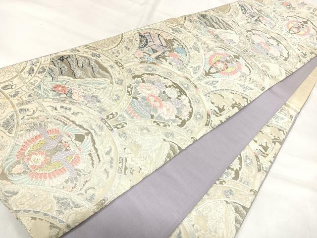 平和屋着物◎六通柄袋帯 唐織 青海取絵皿文 プラチナ箔 正絹 逸品 AABI5720yx