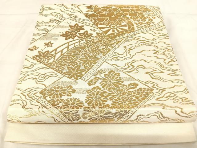 平和屋着物◎西陣 六通柄袋帯 色紙重ね花文 金糸 正絹 逸品 AABI5730yx
