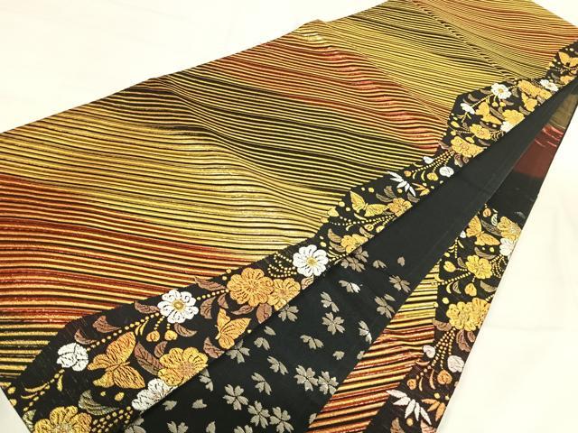 平和屋着物◎六通柄袋帯 花蝶文 金銀糸 正絹 逸品 AABI5742yx