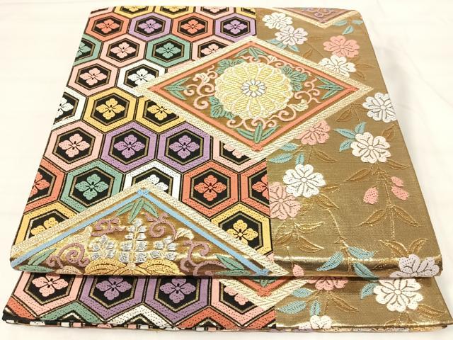 平和屋着物◎六通柄袋帯 唐織 花菱文 金銀糸 正絹 逸品 AABI5744yx