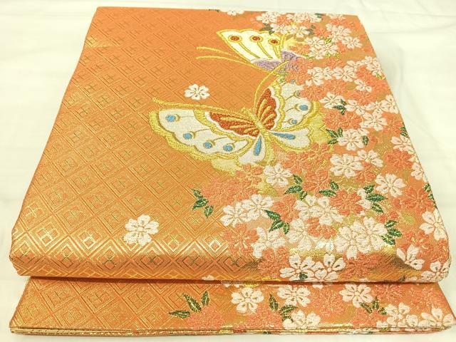平和屋着物◎佐賀錦 六通柄袋帯 花蝶文 金銀糸 正絹 逸品 AABI5747yx