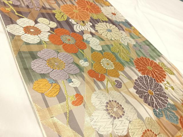 平和屋着物◎六通柄袋帯 唐織 花籬文 金糸 正絹 逸品 AABI5748yx