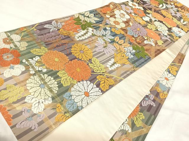 平和屋着物◎六通柄袋帯 唐織 花籬文 金糸 正絹 逸品 AABI5748yx