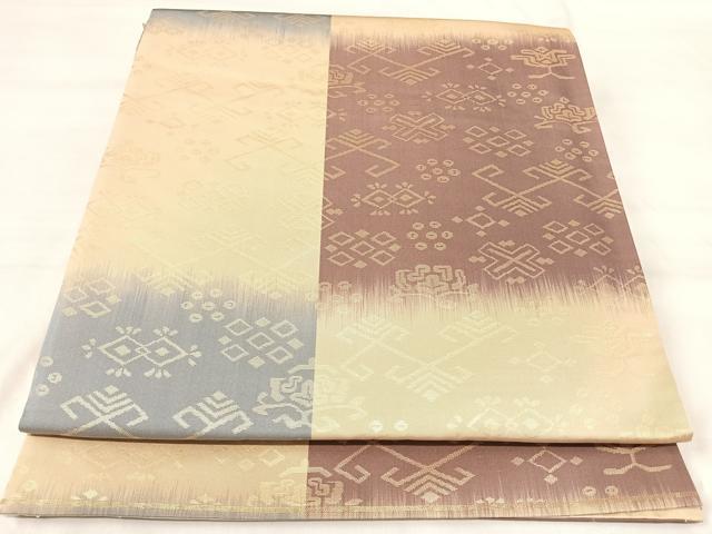 平和屋着物◎六通柄袋帯 市松文様 金糸 正絹 逸品 AABI5762yx