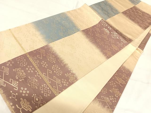 平和屋着物◎六通柄袋帯 市松文様 金糸 正絹 逸品 AABI5762yx
