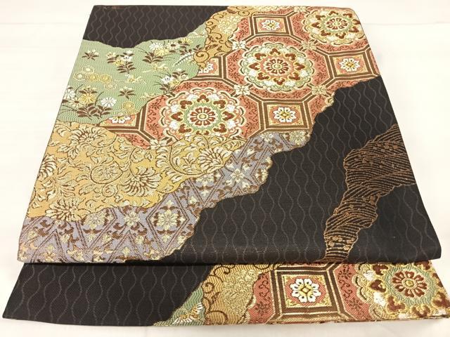 平和屋着物◎六通柄袋帯 唐織 道長花文 金糸 正絹 逸品 AABI5765yx