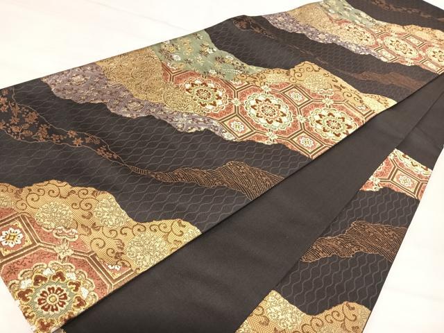 平和屋着物◎六通柄袋帯 唐織 道長花文 金糸 正絹 逸品 AABI5765yx