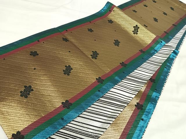平和屋着物◎両面全通柄袋帯 花間道 金糸 正絹 逸品 AABI5777yx