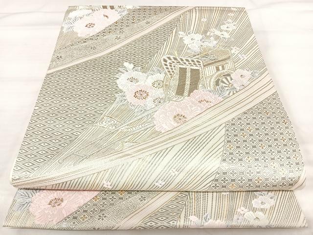 平和屋着物◎六通柄袋帯 唐織 プラチナ古典文様 正絹 逸品 AABI5790yx