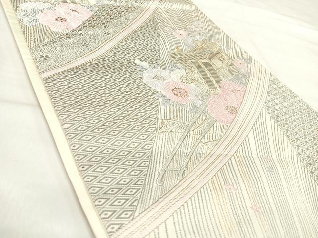 平和屋着物◎六通柄袋帯 唐織 プラチナ古典文様 正絹 逸品 AABI5790yx