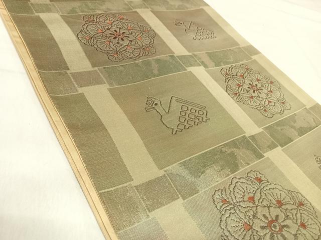 平和屋着物◎六通柄袋帯 有栖川花文 金糸 正絹 逸品 AABI5795yx