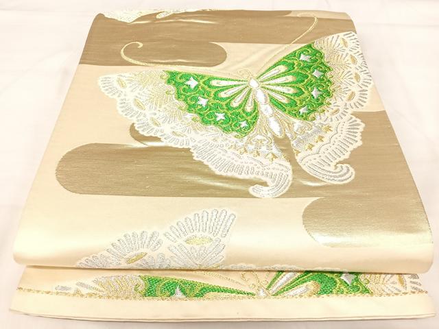 平和屋着物◎六通柄袋帯 舞蝶文 金銀糸 正絹 逸品 AABI5797yx