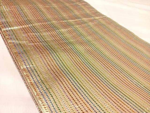 平和屋着物◎両面全通柄袋帯 縞 金糸 正絹 逸品 AABI5800yx