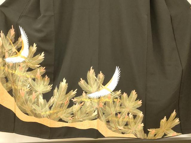 平和屋着物■豪華黒留袖 駒刺繍 飛鶴松文 金彩 正絹 逸品 AABI5803fw