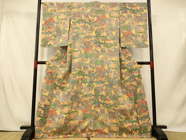 平和屋着物■上質な紬 花鳥陶器文 正絹 逸品 AABI5816fw