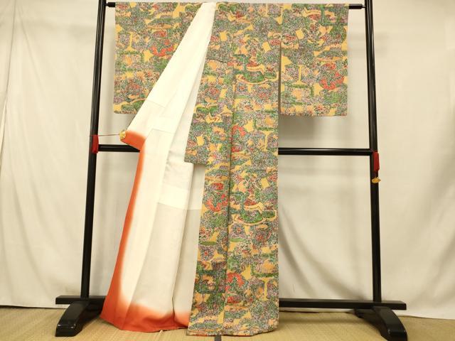 平和屋着物■上質な紬 花鳥陶器文 正絹 逸品 AABI5816fw