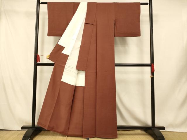 平和屋着物■上質な色無地 横段地紋 鳶色 正絹 逸品 AABI5837fw
