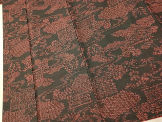 平和屋着物■上質な紬 松竹梅 黒地 正絹 逸品 AABI5842fw