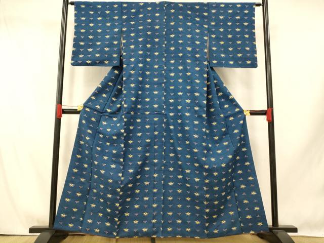 平和屋着物■上質な紬 型染め 草花文 正絹 逸品 AABI5863fw