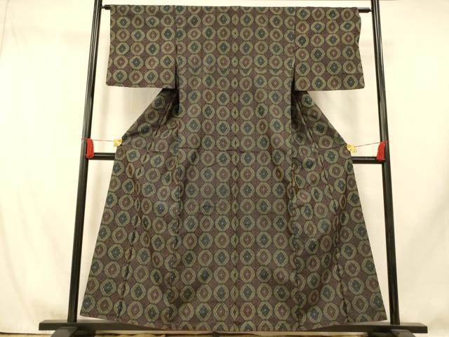 平和屋着物■上質な紬 花菱文 黒地 正絹 逸品 AABI5864fw