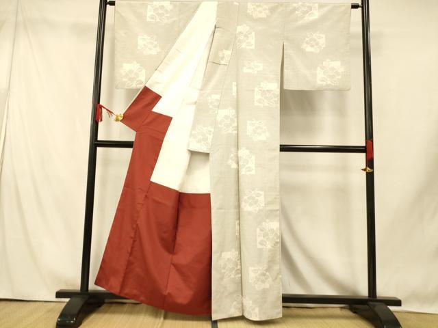 平和屋着物■上質な紬 枝花色紙文 正絹 逸品 AABI5869fw