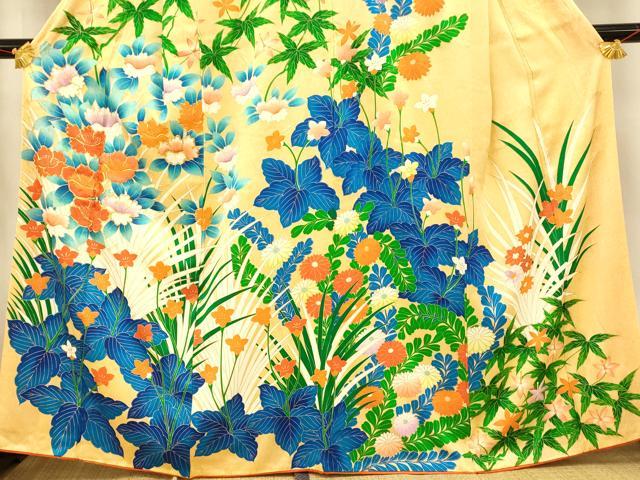 平和屋着物■訪問着 総刺繍 草花文 たたき染め 金彩 正絹 逸品 AABI5874fw