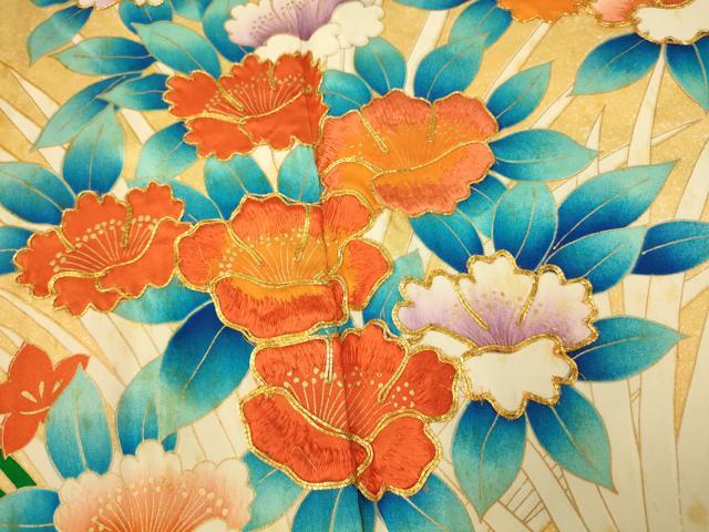 平和屋着物■訪問着 総刺繍 草花文 たたき染め 金彩 正絹 逸品 AABI5874fw