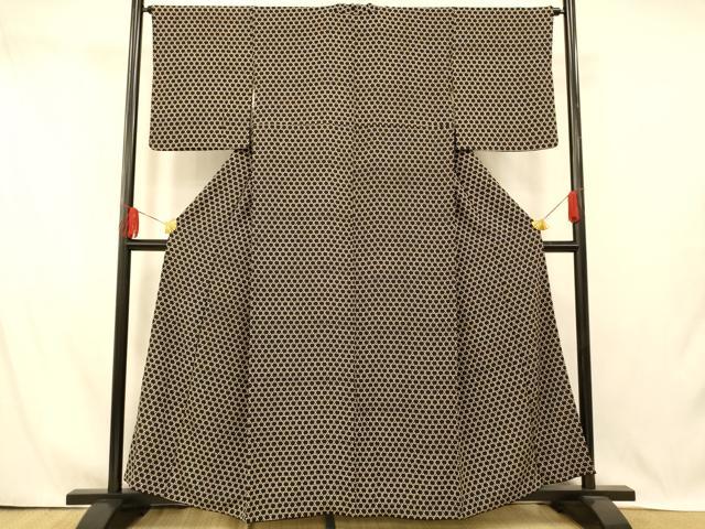 平和屋着物■上質な小紋 籠目文 黒地 正絹 逸品 AABI5881fw