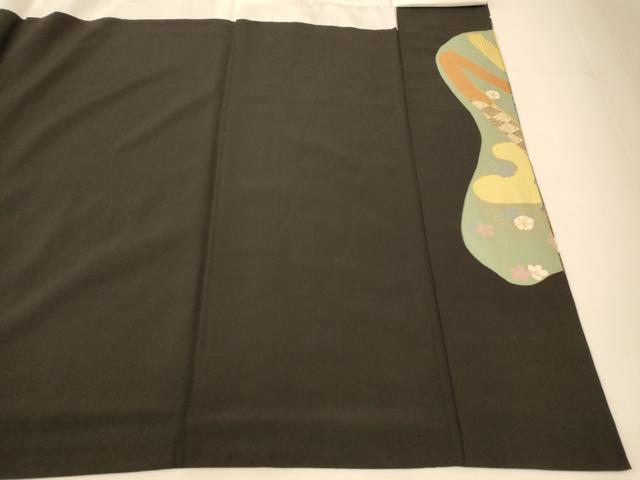 平和屋着物■豪華黒留袖 駒刺繍 萬寿染 吉祥花車文 暈し染め 金彩 正絹 逸品 AABI5883fw