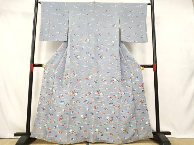 平和屋着物■訪問着 枝花文 鬼しぼ縮緬 正絹 逸品 AABI5888fw