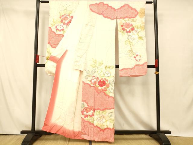 平和屋着物■豪華振袖 駒刺繍 絞り 雲取り牡丹文 金糸 正絹 逸品 AABI5894fw