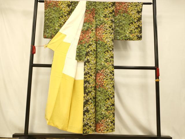 平和屋着物■上質な小紋 楓文 黒地 正絹 逸品 AABI5898fw