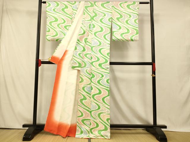 平和屋着物■上質な小紋 絞り 流水文 正絹 逸品 AABI5918fw