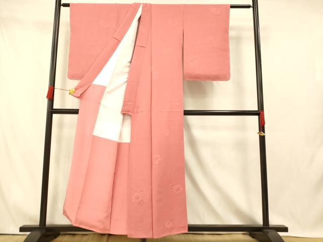 平和屋着物■上質な色無地 舞花地紋 真朱色 正絹 逸品 未使用 AABI5926fw