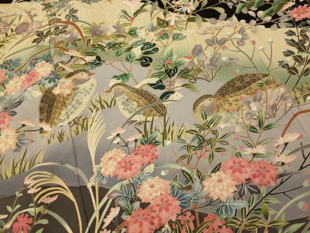 平和屋着物■豪華黒留袖 友禅作家物 花鳥文 うずら 暈し染め 正絹 逸品 AABI5944fw