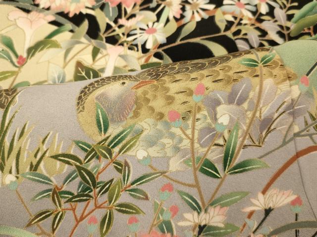 平和屋着物■豪華黒留袖 友禅作家物 花鳥文 うずら 暈し染め 正絹 逸品 AABI5944fw
