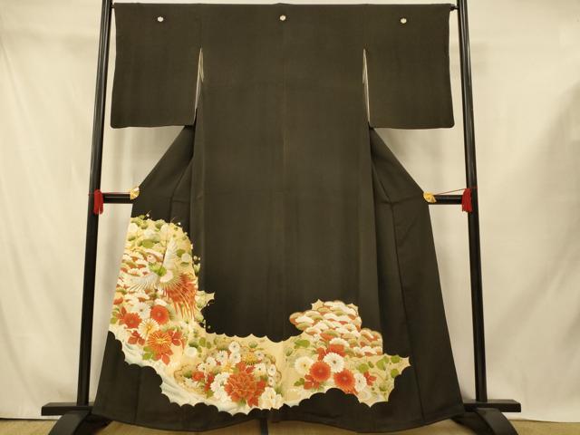 平和屋着物■豪華黒留袖 駒刺繍 鳳凰枝花文 松 梅 金糸 金彩 正絹 逸品 AABI5947fw