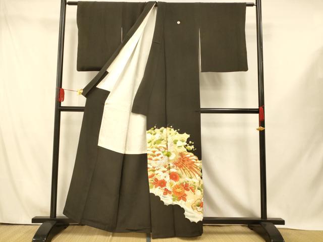 平和屋着物■豪華黒留袖 駒刺繍 鳳凰枝花文 松 梅 金糸 金彩 正絹 逸品 AABI5947fw