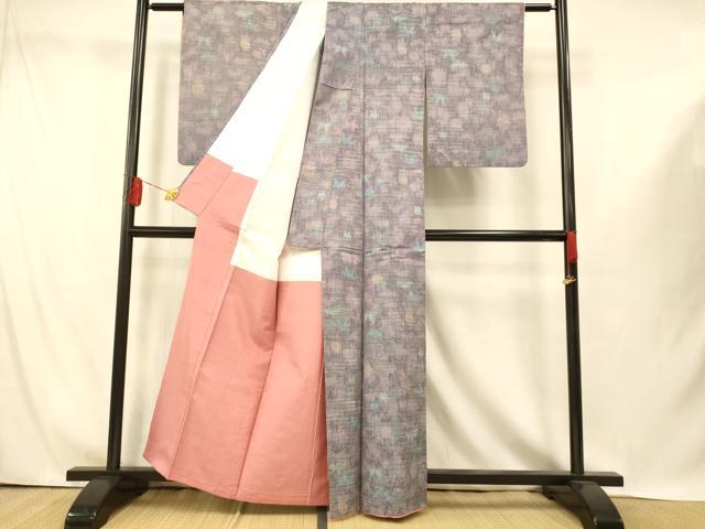 平和屋着物■上質な紬 霞舞花文 暈し染め 正絹 逸品 AABI5968fw