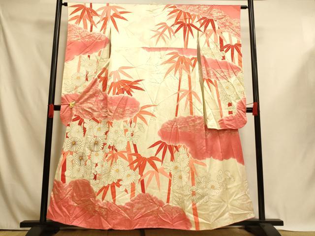 平和屋着物■豪華振袖 駒刺繍 笹竹草花文 金彩 正絹 逸品 AABI5973fw