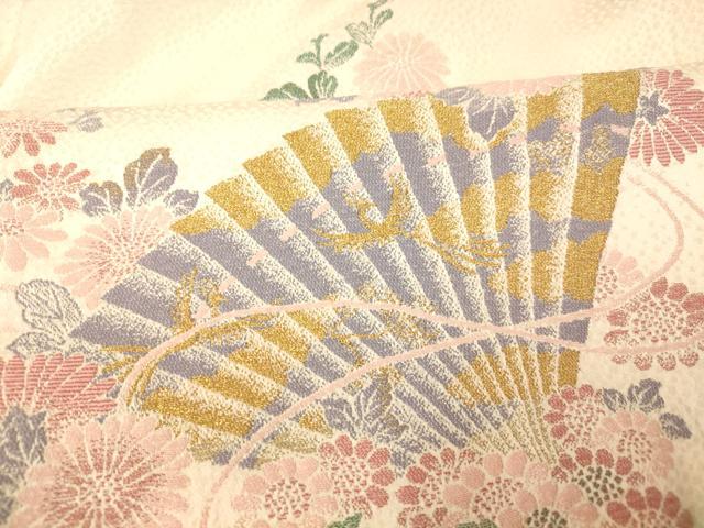 平和屋着物■訪問着 寿光織 扇子草花文 金糸 正絹 逸品 AABI5977fw