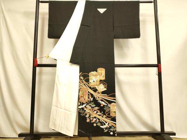 平和屋着物■豪華黒留袖 駒刺繍 花鳥貝桶文 金彩 正絹 逸品 未使用 AABI5979fw