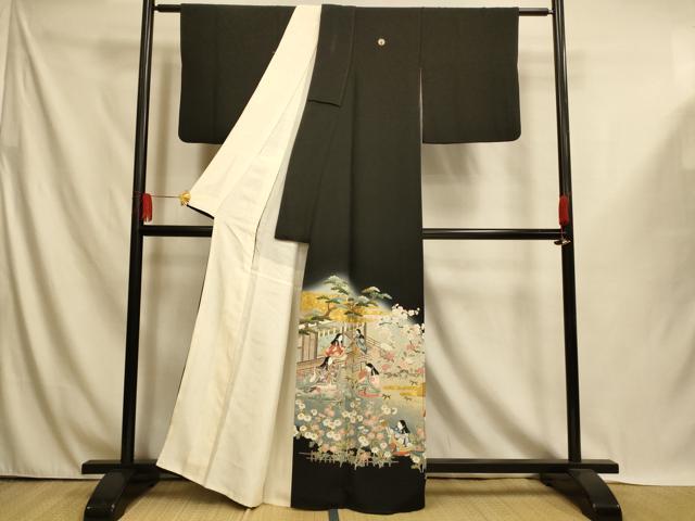 平和屋着物■豪華黒留袖 友禅 作家物 手描き 童子松竹梅文 暈し染め 金彩 金通し地 正絹 逸品 AABI5981fw
