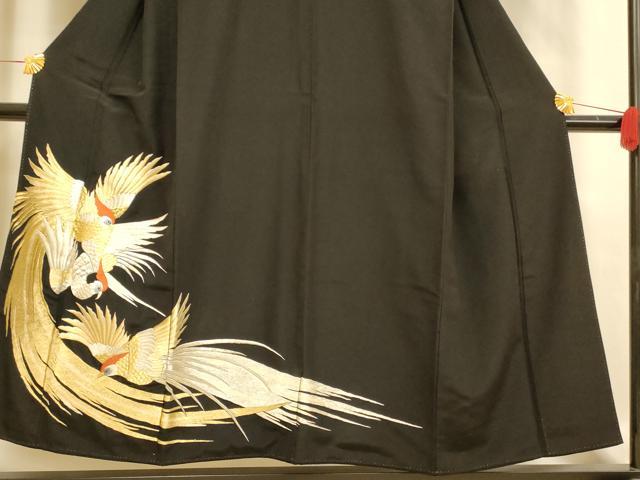 平和屋着物■豪華黒留袖 刺繍 鳳凰文 金銀糸 正絹 逸品 AABI5982fw