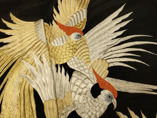 平和屋着物■豪華黒留袖 刺繍 鳳凰文 金銀糸 正絹 逸品 AABI5982fw