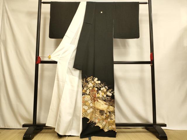 平和屋着物■豪華黒留袖 御所車花鳥文 金彩 正絹 逸品 AABI5983fw